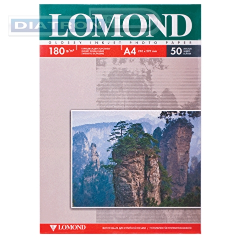 Фотобумага LOMOND А4, 180г/м2, глянцевая, двусторонняя, 50л (0102065)