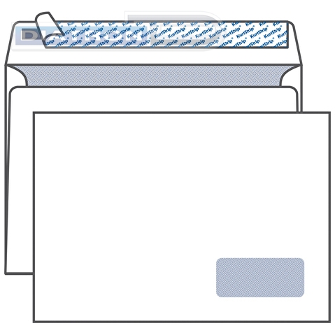 Конверт С4 229х324мм, окно 45х90 справа внизу, серая запечатка, 90г/м2, отрывная полоса