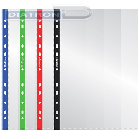 Файл-вкладыш с перфорацией  А4,  30мкм, с цветным корешком, 100шт/уп, ассорти