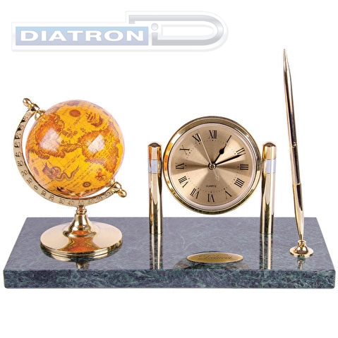Набор настольный DELUCCI с часами, глобусом и ручкой, мрамор