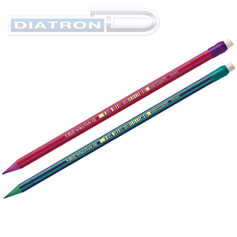 Карандаш чернографитовый BIC Evolution Stripes, HB, пластиковый, заточенный, с ластиком