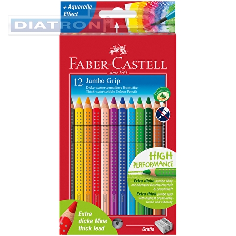 Набор цветных карандашей Faber-Castell Jumbo Grip, 12цв, корпус трехгранный утолщенный, в картонной коробке