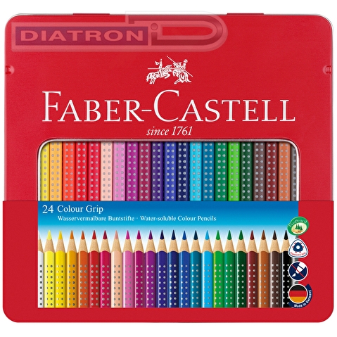 Набор цветных карандашей Faber-Castell Grip, 24цв, корпус трехгранный, в металлической коробке