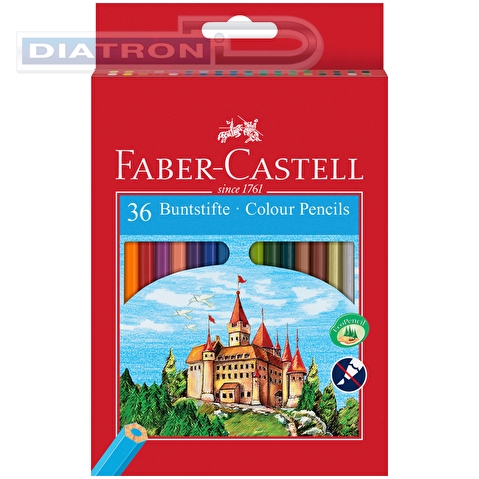 Карандаши цветные Faber-Castell ?Замок?, 36цв., шестигр., заточ.+точилка, картон, европодвес