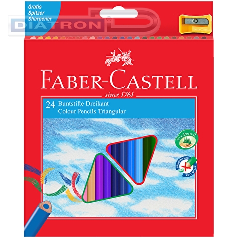 Карандаши цветные Faber-Castell  Ecopen 24цв., трехгран., заточен., картон, европодвес, с точилкой