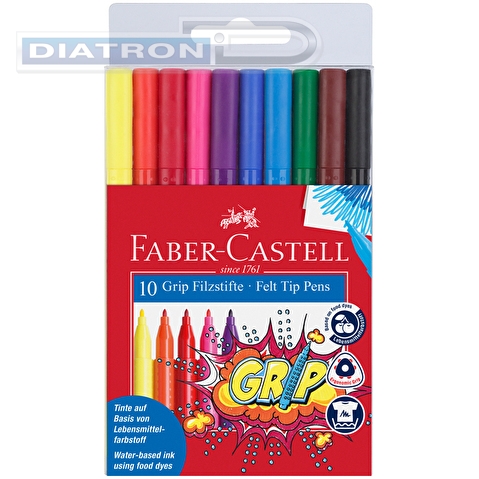 Фломастеры Faber-Castell Grip, 10цв, корпус трехгранный, в футляре