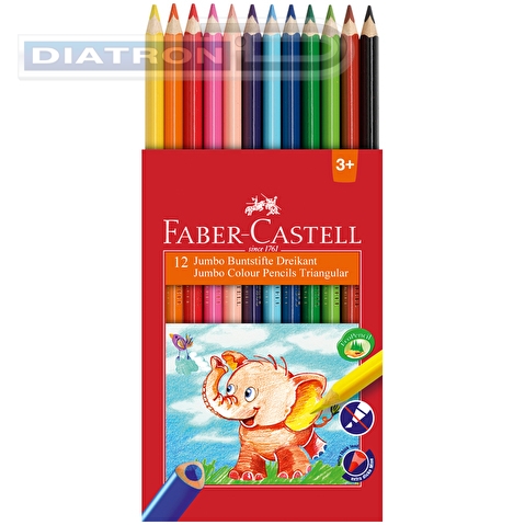 Набор цветных карандашей Faber-Castell Jumbo, 12цв, корпус трехгранный утолщенный, точилка, в картонной коробке