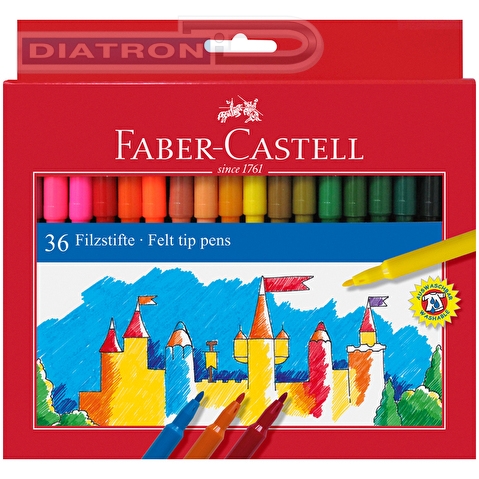 Фломастеры Faber-Castell, 36цв, корпус круглый, в картонной коробке