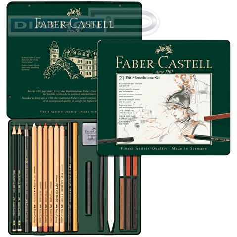 Набор художественных изделий Faber-Castell Pitt Monochrome, 21 предмет, в металлической коробке