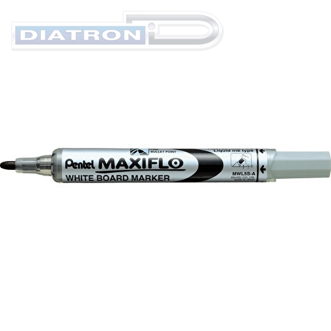 Маркер для доски PENTEL MWL5S-A Maxiflo, жидкие чернила, круглый наконечник, кнопка подкачки чернил, 4.0мм, черный