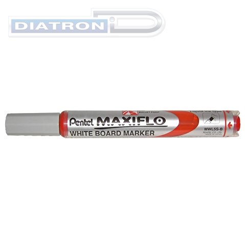 Маркер для доски PENTEL MWL5S-B Maxiflo, жидкие чернила, круглый наконечник, кнопка подкачки чернил, 4.0мм, красный