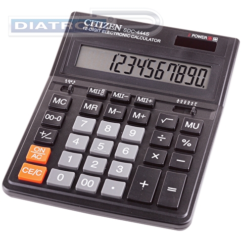 Калькулятор настольный 12 разр. CITIZEN SDC-444S двойное питание, 2 памяти, десятичное округление, 199х153х30мм