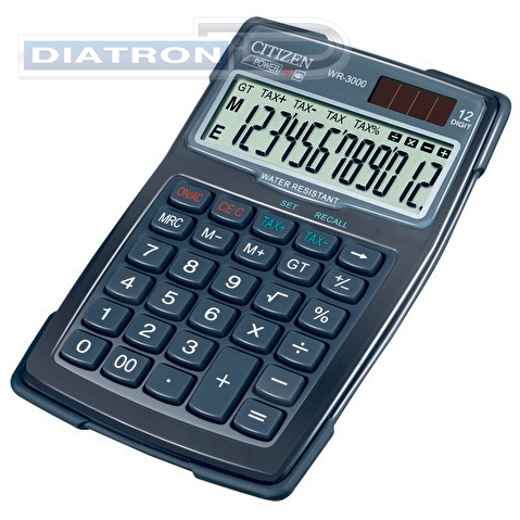 Калькулятор настольный 12 разр. CITIZEN WR-3000, водонепроницаемый, резиновая рамка, 2 памяти, 156х102х34мм