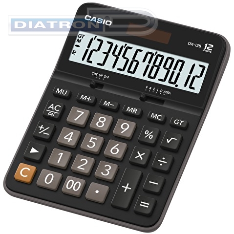 Калькулятор настольный 12 разр. CASIO DX-12B, двойное питание, 129x33.2x175.5мм, черный