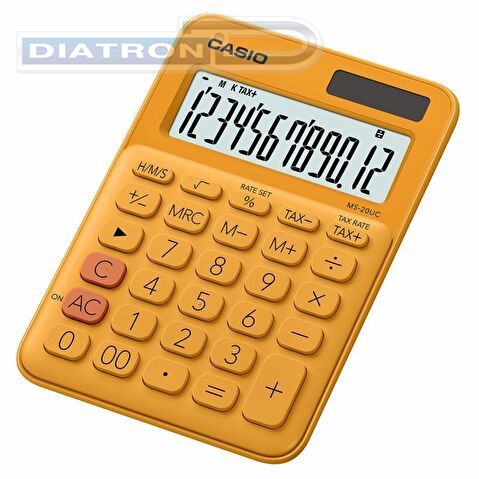 Калькулятор настольный 12 разр. CASIO MS-20UC-RG, двойное питание, 105.5x22.8x149.5мм, оранжевый