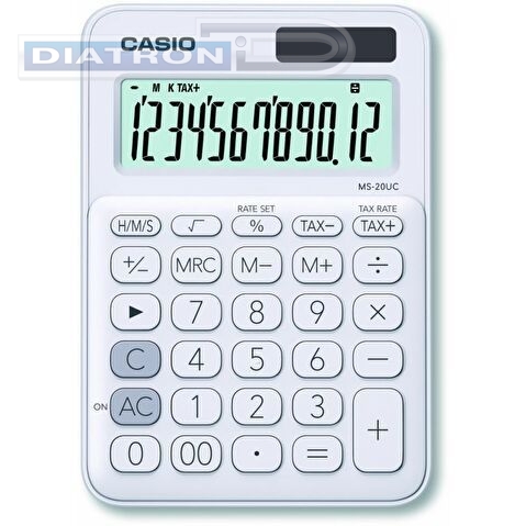 Калькулятор настольный 12 разр. CASIO MS-20UC-WE, двойное питание, 105.5x22.8x149.5мм, белый