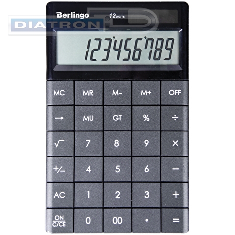 Калькулятор настольный 12 разр. BERLINGO Power TX двойное питание, 165х105х13мм, антрацит