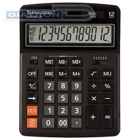 Калькулятор настольный 12 разр. BRAUBERG EXTRA-12-BK , двойное питание, 206х155х40мм, черный