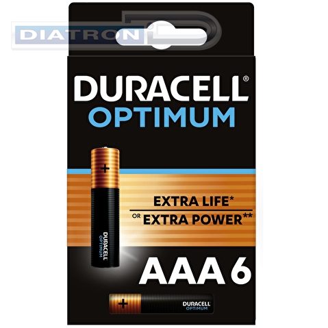 Батарейка DURACELL AAA/LR03, 1.5V, Optimum, алкалиновая,  6шт/уп