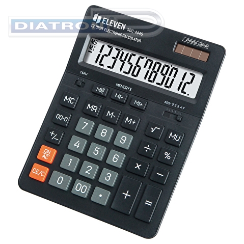 Калькулятор настольный 12 разр. ELEVEN SDC-444S, двойное питание, 205х155х36мм, черный