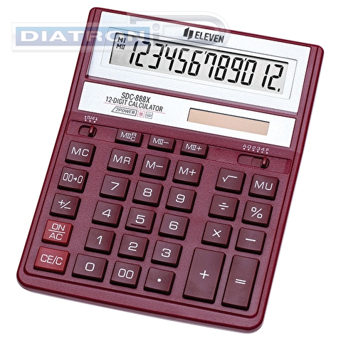 Калькулятор настольный 12 разр. ELEVEN SDC-888X-RD двойное питание, 203х158х31мм, красный