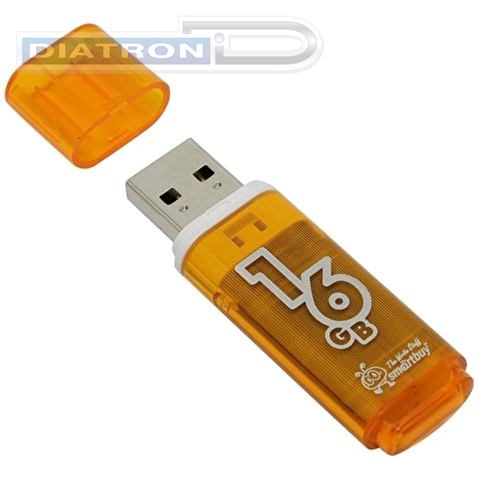 Флэш-память  16Gb Smart Buy Glossy, USB2.0, оранжевая