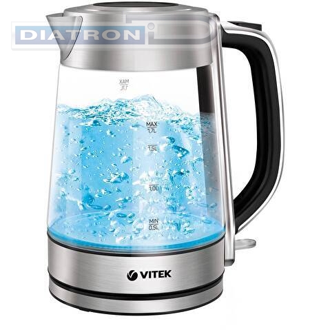 Чайник электрический Vitek VT-1184 1.7л. 2200Вт серебристый корпус: стекло/металл