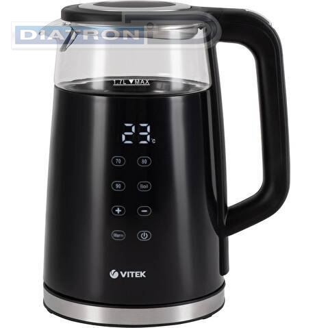 Чайник электрический Vitek VT-8827 1.7л. 2200Вт черный корпус: стекло/металл