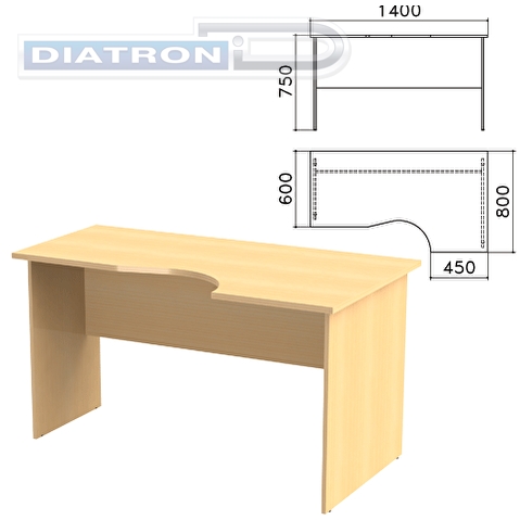 Стол рабочий эргономичный КАНЦ 1400х800х750мм, правый, цвет бук