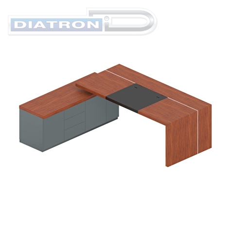 Стол рабочий Art.Neo An-200.1, 2230х1940х750мм, опорная тумба, бювар, кабель-канал, левый, орех тангенциальный/антрацит глянец