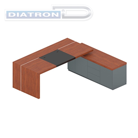 Стол рабочий Art.Neo An-200.1, 2230х1940х750мм, опорная тумба, бювар, кабель-канал, правый, орех тангенциальный/антрацит глянец