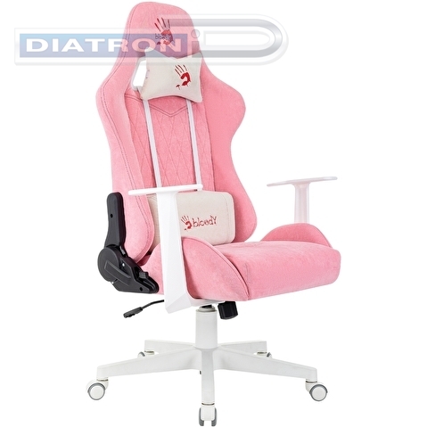 Кресло игровое A4Tech Bloody GC-930, с подголовником, крестовина пластик белый, ткань розовая, до 120кг