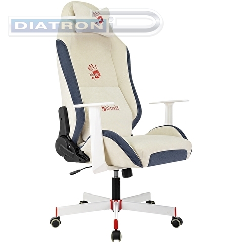 Кресло игровое A4Tech Bloody GC-830, с подголовником, ткань белая и синяя, до 150кг