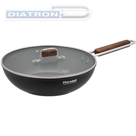 Сковорода ВОК (WOK) Rondell Fjord RDA-1800 круглая 28см покрытие: Xylan Plus ручка несъемная (с крышкой) черный