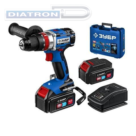 Дрель-шуруповерт ударная ЗУБР DBS-201-42, бесщеточная, 2 АКБ, 20 В, 4 Ач, в кейсе