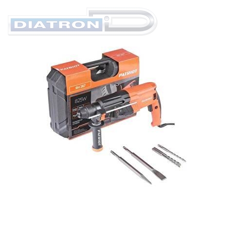 Перфоратор PATRIOT RH 267, SDS-plus, 825Вт, 2.8 Дж, 3 режима работы, макс.диаметр 26 мм, набор буров и долот, глубиномер, кейс (140301327)