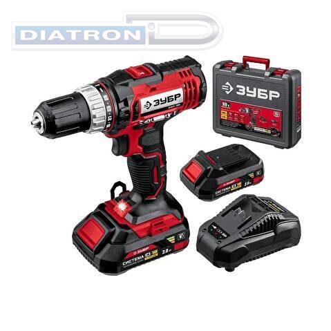 Дрель-шуруповерт ЗУБР ДШЛ-185-22, 18 В, 2 АКБ, 2 Ач, в кейсе