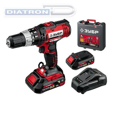 Дрель-шуруповерт ударная ЗУБР ДШУ-185-22, 18 В, 2 АКБ, 2 Ач, в кейсе