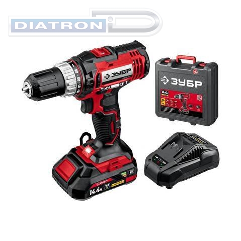 Дрель-шуруповерт ЗУБР ДШЛ-145-21, 14.4 В, 1 АКБ, в кейсе