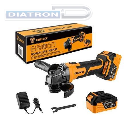 Шлифмашина угловая аккумуляторная DEKO DKAG20-125, 20В, 2х4.0Ач (063-2151)