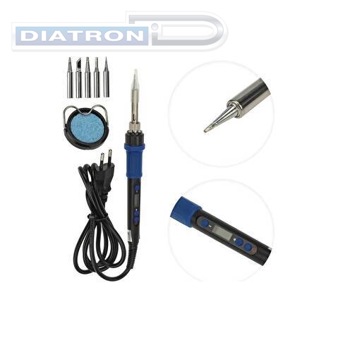 Паяльник электрический REXANT с регулировкой температуры и дисплеем, подставка, 5 жал, керамический 65 вт (12-0621)