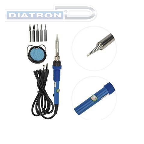 Паяльник электрический REXANT с регулировкой температуры, подставка, 5 жал, керамический 65 вт, 220-480c 12-0614