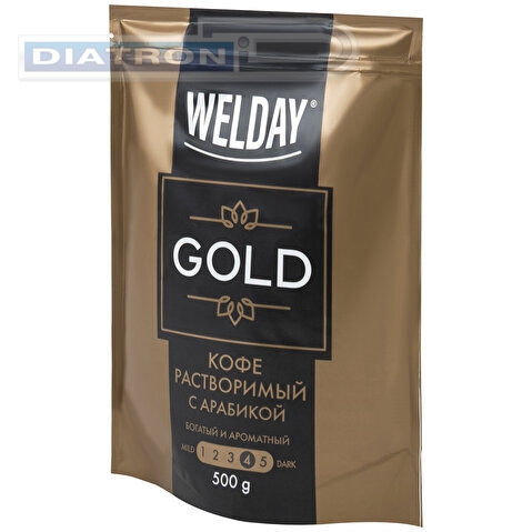 Кофе растворимый WELDAY Gold, арабика, сублимированный, пакет, 500г