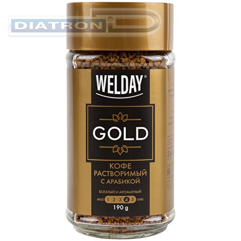 Кофе растворимый WELDAY Gold, арабика, сублимированный, стеклянная банка, 190г