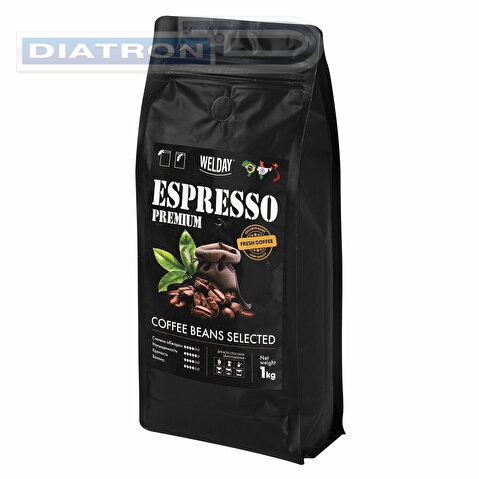 Кофе в зернах WELDAY ESPRESSO Premium, 50% арабика, 50% робуста, вакуумная упаковка, 1000г