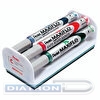 Набор маркеров для доски PENTEL MWL5S-4N Maxiflo, жидкие чернила, 4.0 мм, 4шт/уп, с магнитной губкой